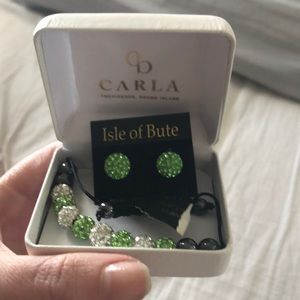 Green and White Carla bracelet and earrings